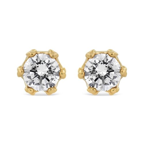 14K Yellow Gold 2.0 Cttw Round Diamond Crown Stud Earrings (I - J Color, - Ontymer