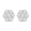 14K White Gold 3 cttw Prong Set Round - Cut Diamond Floral Cluster Stud - Ontymer