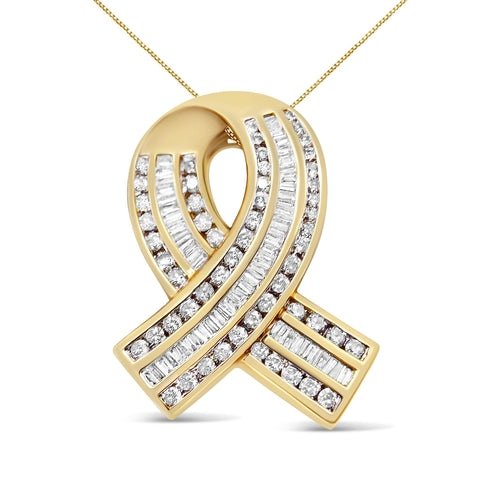 14K Yellow Gold 2 5/8 cttw Channel Set White Diamond Awareness Ribbon - Ontymer