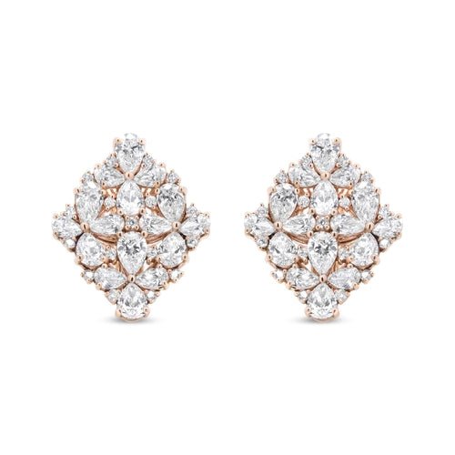 18K Rose Gold 8 1/3 Cttw Pear and Round Diamond Floral Cluster Omega - Ontymer