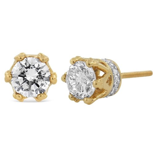 14K Yellow Gold 2.0 Cttw Round Diamond Crown Stud Earrings (I - J Color, - Ontymer
