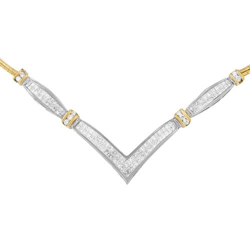 14K Yellow and White Gold 2.00 Cttw Round and Princess - Cut Diamond 'V' - Ontymer