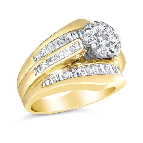 14K Yellow Gold 2 - 1/3 Cttw Diamond Cluster Channel Set Chevron Shaped - Ontymer