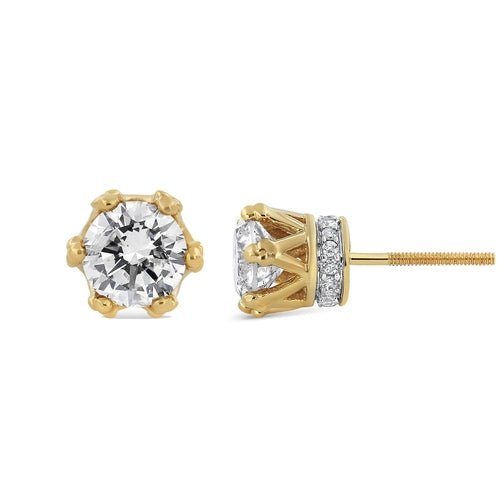 14K Yellow Gold 2.0 Cttw Round Diamond Crown Stud Earrings (I - J Color, - Ontymer