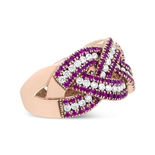 18K Rose Gold Red Ruby and 7/8 Cttw Diamond Woven Braided Band Ring - Ontymer