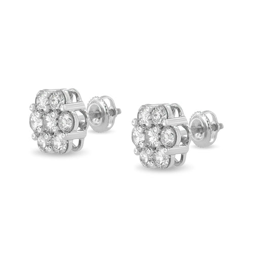 14K White Gold 3 cttw Prong Set Round - Cut Diamond Floral Cluster Stud - Ontymer
