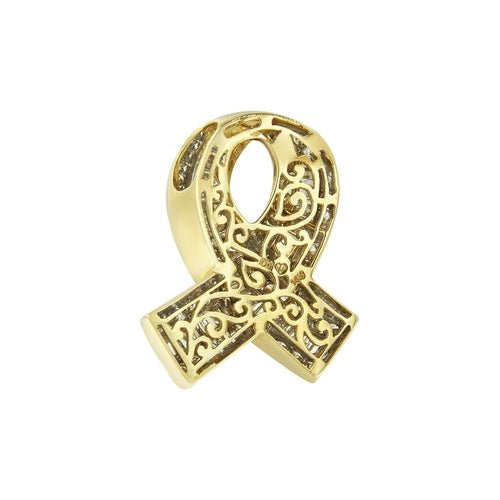 14K Yellow Gold 2 5/8 cttw Channel Set White Diamond Awareness Ribbon - Ontymer
