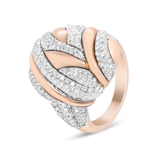 18K Rose and White Gold 1 7/8 Cttw Diamond and Gold Textured Dome - Ontymer