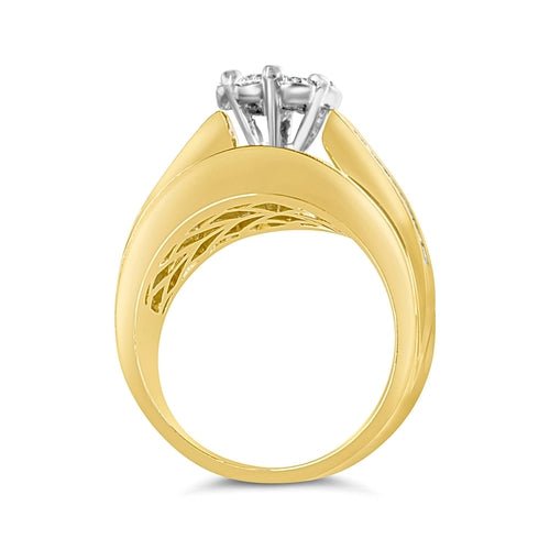 14K Yellow Gold 2 - 1/3 Cttw Diamond Cluster Channel Set Chevron Shaped - Ontymer