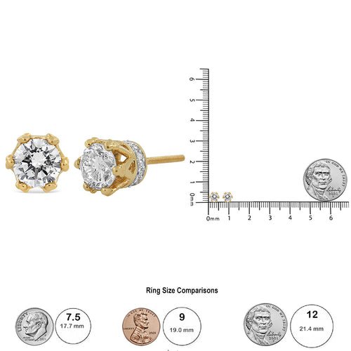 14K Yellow Gold 2.0 Cttw Round Diamond Crown Stud Earrings (I - J Color, - Ontymer