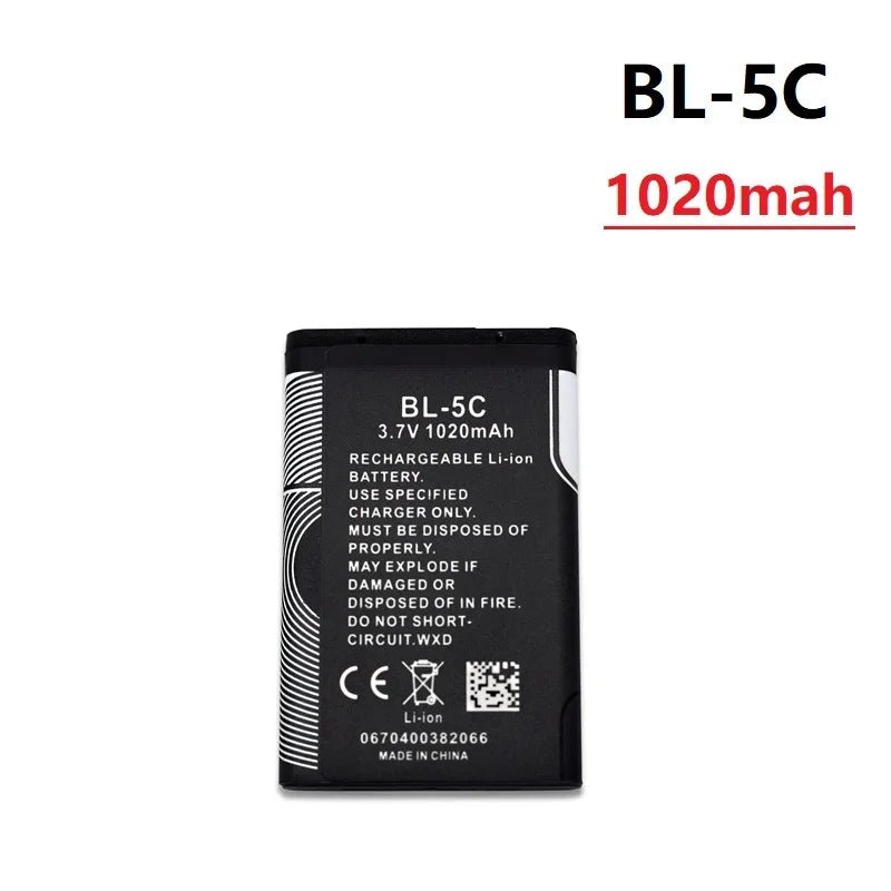 1Pcs 3.7V 1020mAh Battery BL - 5C BL5C BL 5C Rechargeable Batteries For Nokia 2112 2118 2255 2270 2280 2300 2600 2610 3125 3230 - Ontymer