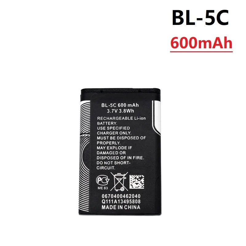 1Pcs 3.7V 1020mAh Battery BL - 5C BL5C BL 5C Rechargeable Batteries For Nokia 2112 2118 2255 2270 2280 2300 2600 2610 3125 3230 - Ontymer
