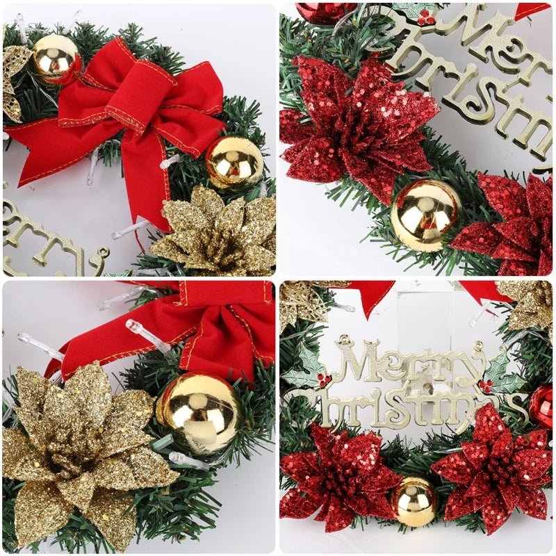 1PC Christmas Front Door Wreath Outdoor Indoor Artificial Green Leaves Lifelike Wreath Home Decoration Batteries Not Included - Ontymer
