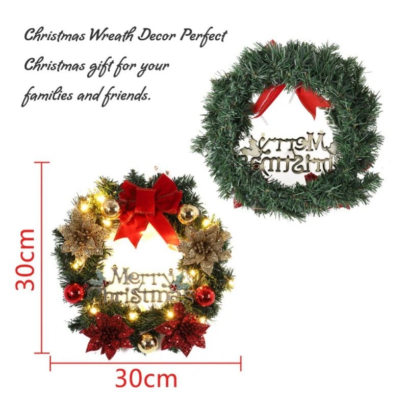 1PC Christmas Front Door Wreath Outdoor Indoor Artificial Green Leaves Lifelike Wreath Home Decoration Batteries Not Included - Ontymer