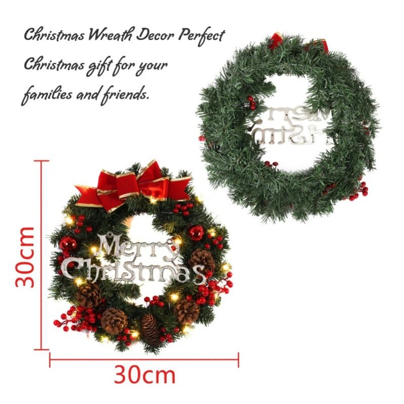 1PC Christmas Front Door Wreath Outdoor Indoor Artificial Green Leaves Lifelike Wreath Home Decoration Batteries Not Included - Ontymer