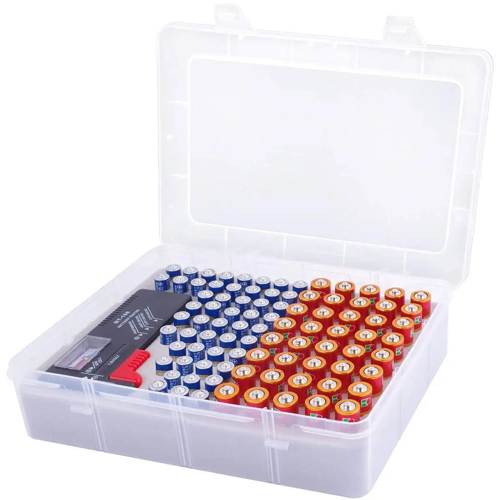 Battery Storage Organizer Box with Battery Tester, Garage Caddy Case Holder Container Bag Holds 90+ Batteries 40 AA - Ontymer