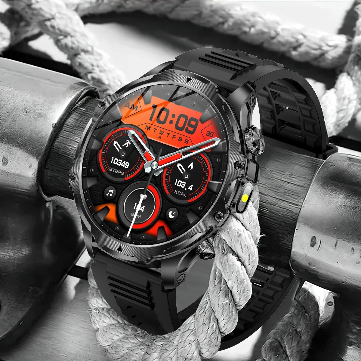 AK75 Smart Watch Flashlight 1.9inch Men Outdoors Sports Fitness Tracker 700mah Large Battery BT Calling LED Light Smartwatch - Ontymer