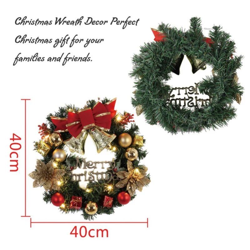 1PC Christmas Front Door Wreath Outdoor Indoor Artificial Green Leaves Lifelike Wreath Home Decoration Batteries Not Included - Ontymer
