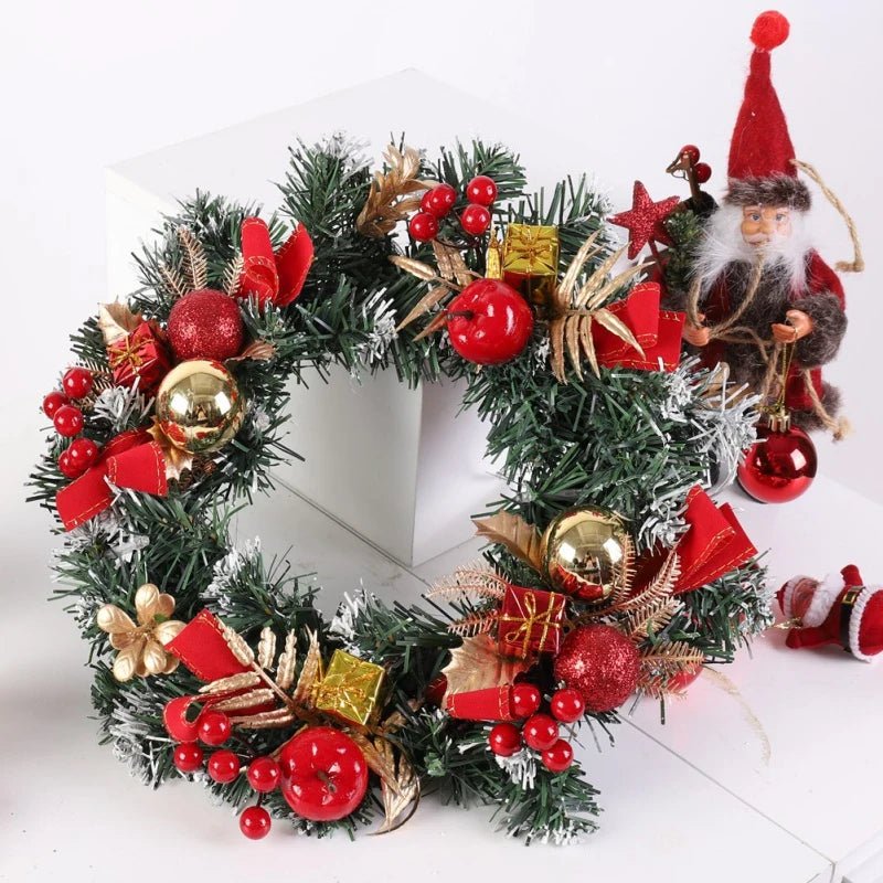 1PC Christmas Front Door Wreath Outdoor Indoor Artificial Green Leaves Lifelike Wreath Home Decoration Batteries Not Included - Ontymer