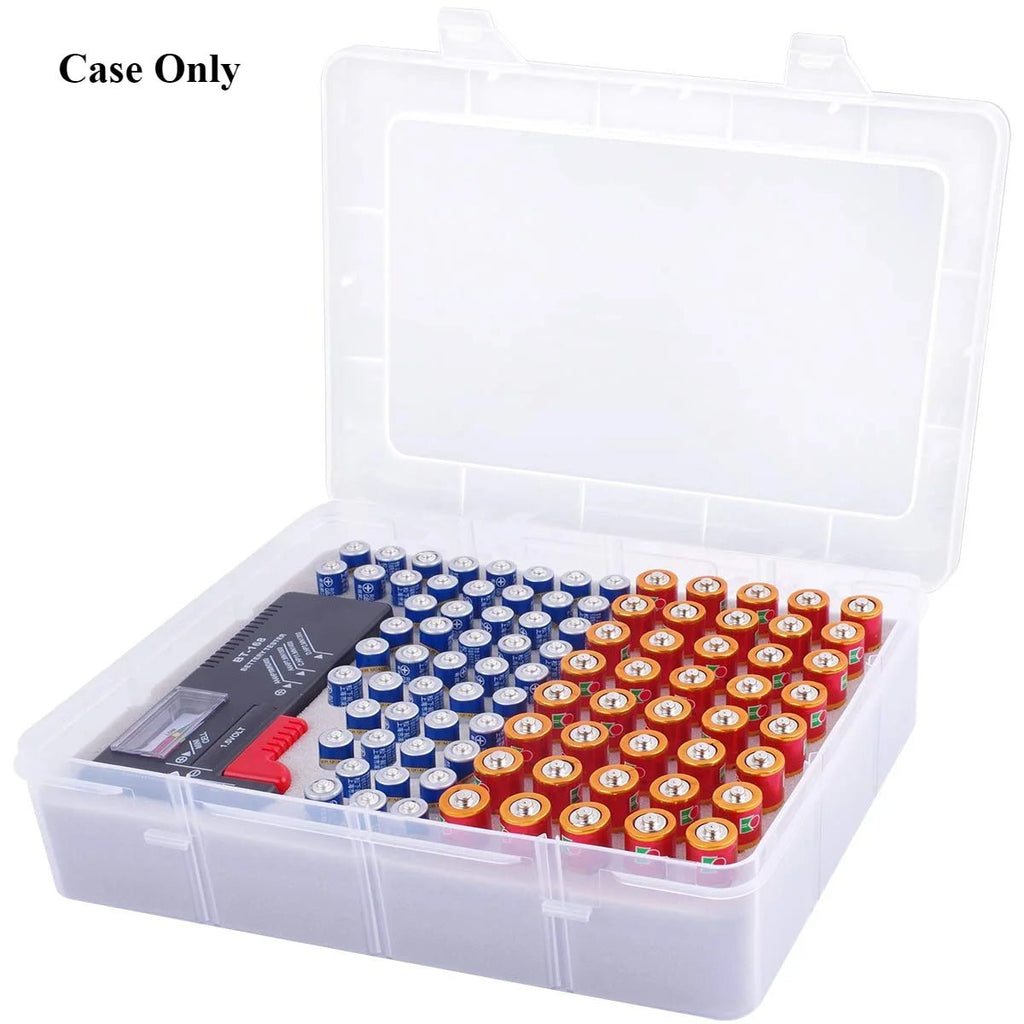 Battery Storage Organizer Box with Battery Tester, Garage Caddy Case Holder Container Bag Holds 90+ Batteries 40 AA - Ontymer