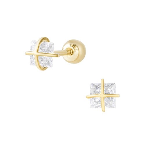 14K (58.5%) SOLID GOLD SQUARE SPHERE PIERCING - Ontymer