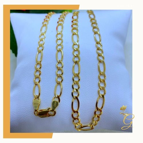 14K Real Solid Gold Chain - Mens Solid Figaro Chain 24” 4.7MM Width - Ontymer