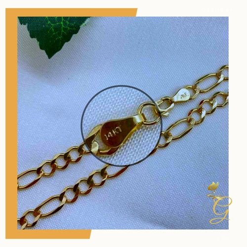 14K Real Solid Gold Chain - Mens Solid Figaro Chain 24” 4.7MM Width - Ontymer
