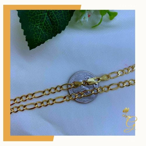 14K Real Solid Gold Chain - Mens Solid Figaro Chain 24” 4.7MM Width - Ontymer
